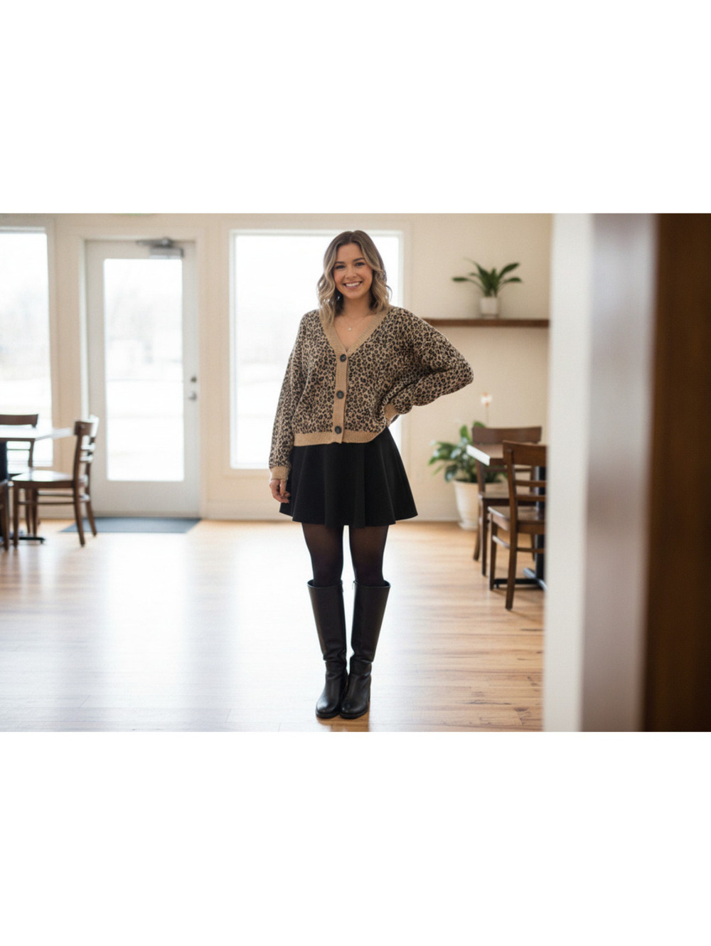 By Together Leopard Knit Sweater Cardigan Medium